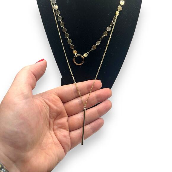 Macy's STYLE & CO Disco Chain Lariat Layered Gold Tone Statement Necklace EUC - Picture 9 of 10